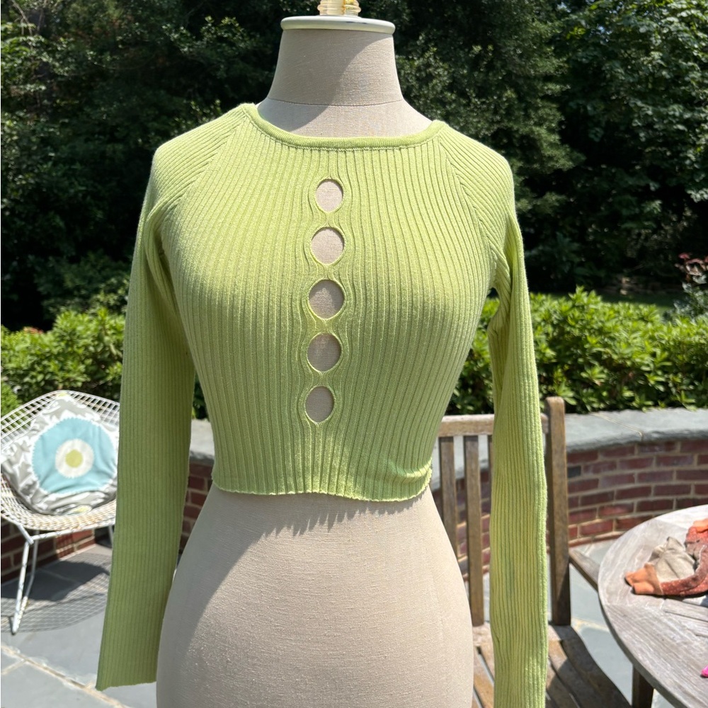 Lime Green Ribbed Cutout Top